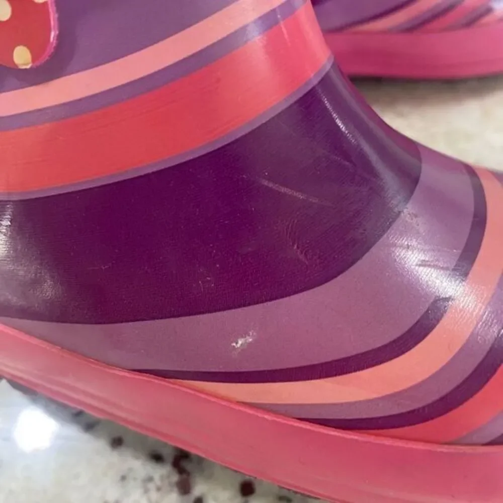 Girls Western Chief Pink And Purple Striped‎ Rain Boots  Size 7 Toddler
